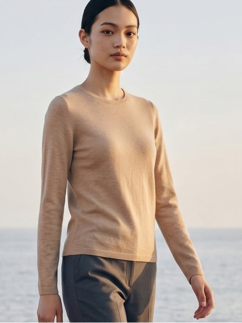 Dunedin Cashmere Scotland 100% Cashmere Crew Neck Jumper Sand Beige Small